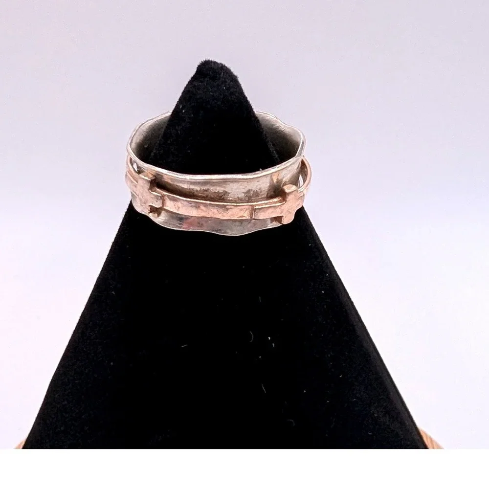 Paz Israel Sterling Silver 925 Spinner Ring Two Tone Mixed Metal Wavy Band 5.65g